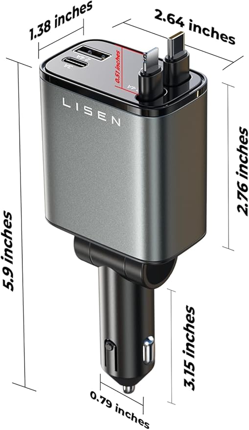 LISEN Retractable Car Charger [69W USB C Car Accessories Adapter ] for iPhone 17 USB C Charger Fast Charging, Travel Essentials Gifts for Women Men, Early Today 2025