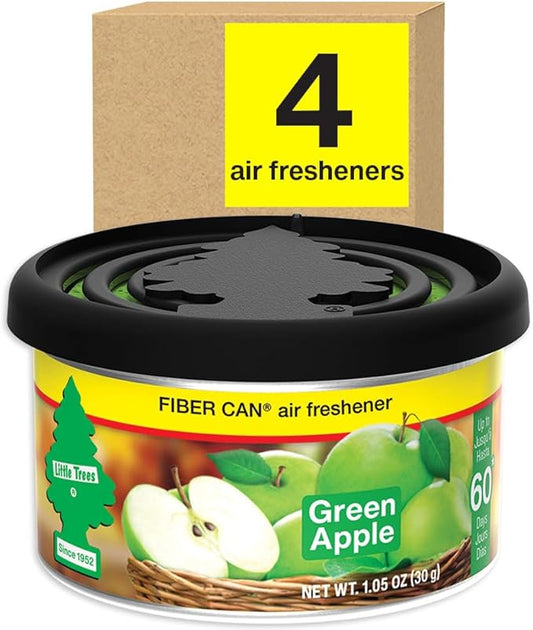 LITTLE TREES Car Air Freshener | Fiber Can Provides Long Lasting Scent for Auto or Home | Recycled Fiber | Green Apple, 4 Air Fresheners