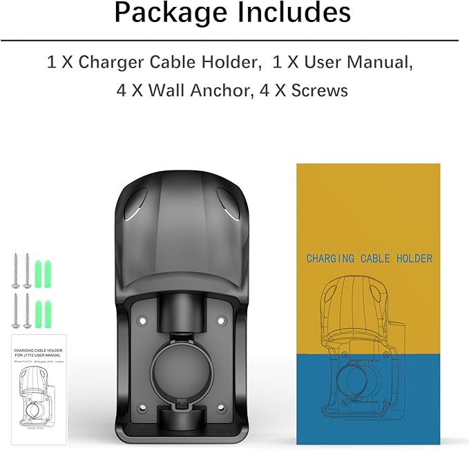 EV Charger Holder Wall Mount, EV Charging Cable Holder for Electric Vehicle Mobile Connector Organizer, Upgraded Rotatable J1772 Plug Hangers