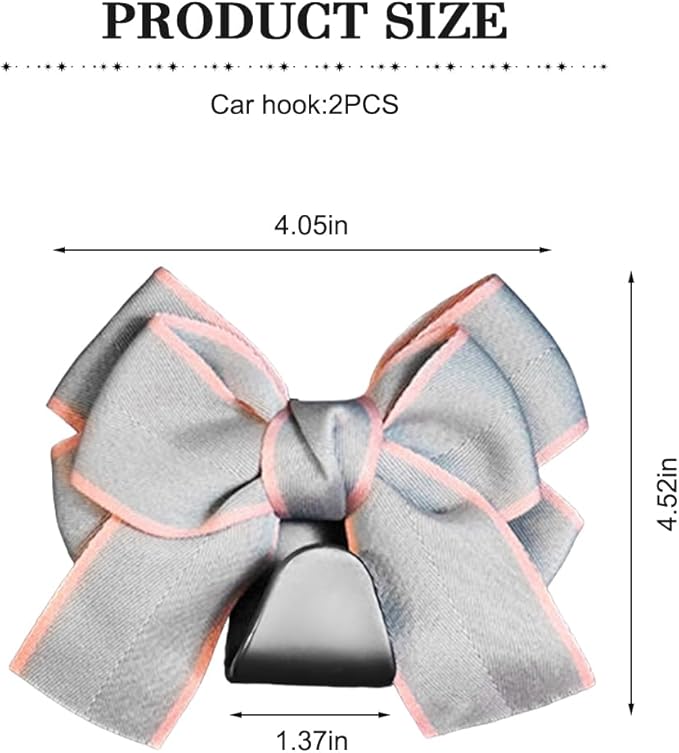 Cute Bow Car Seat Headrest Hooks, 2PCS Multifunctional Vehicle Rear Seat Hanging Hooks, Automotive Interior Seatback Storage Organizer for Purses Bag, Universal for SUV Sedan Truck (Gray Line)