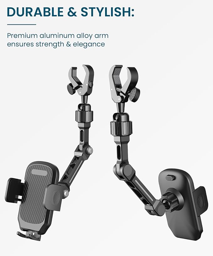 Rear View Mirror Phone Holder, Premium Aluminum Alloy Mount with Multi-Angle Adjustment, Rearview Mirror Phone Holder Mount For Car & Truck, Universal Accessories Compatible with All Cell Phone