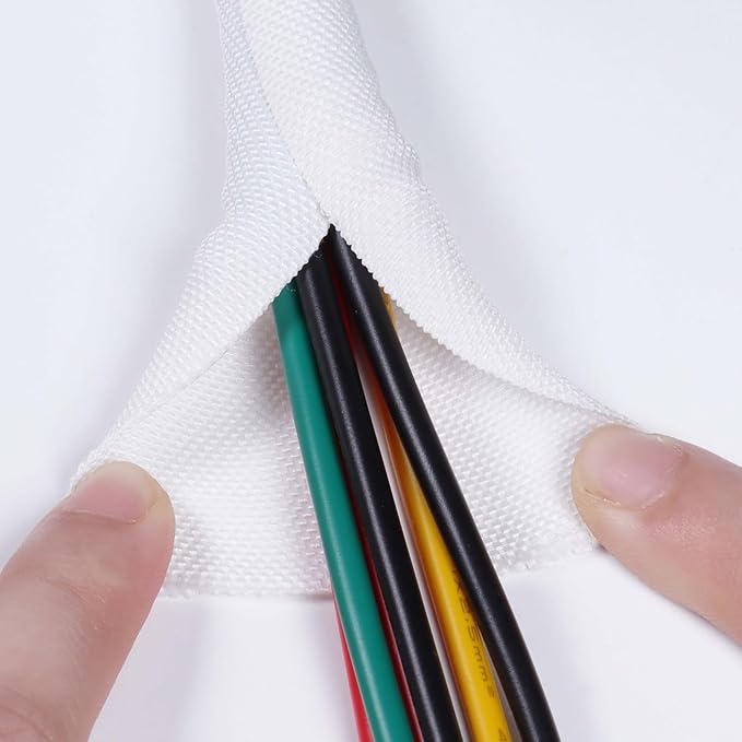 Self-Closing Split Braided Cable Organizer,Curly Cord Protector for Car High Temp Harness Sleeve/Computer Desk Audio Wire Covers (White 1/2"-22ft)