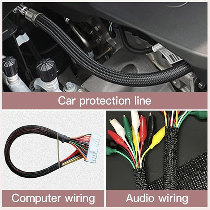 Aicosineg Black and Fluorescent Green PET Braided Sleeving 32.81 Ft Length 0.47 Inch Flat Width Cable Sleeve for Protect Cable 1Pcs