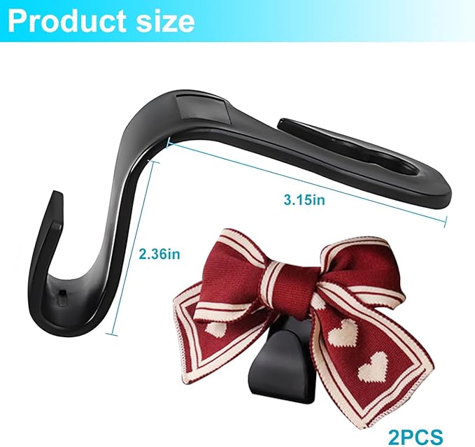 Mandark 2PCS Car Seat Headrest Hooks, Cute Bow Vehicle Hooks for Purses and Bags, Automotive Purse Hook Hanger Interior Decoration Accessories, Universal for SUV, Sedan, Truck (Red Line)
