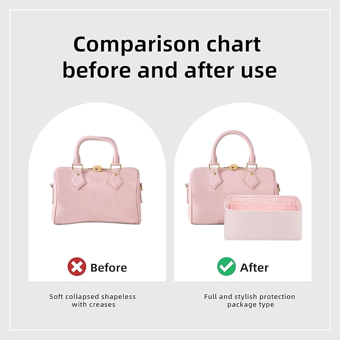 DGAZ Silk Purse Organizer Insert Fits LV Speedy 16/20/25/30/35/45 bags，Silky Smooth Bag Organizer，Luxury Handbag & Tote Shaper（Pink，SP30）