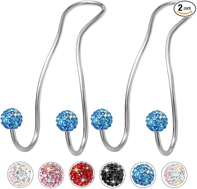 MTGOCHA Bling Purse Hook for Car Headrest, Upgraded Cute Car Seat Hooks for Bag Handbag, Durable Stainless Auto Purse Hanger Holder 2 Pack, Light Blue
