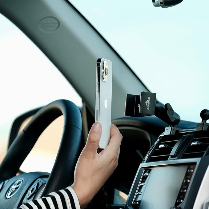 Offroam Phone Mount Made for Toyota 4Runner 2010-2024, CNC-Machined Aluminium, Universal Spring Loaded Holder, 360-Degree Swivel, One-Hand Operation
