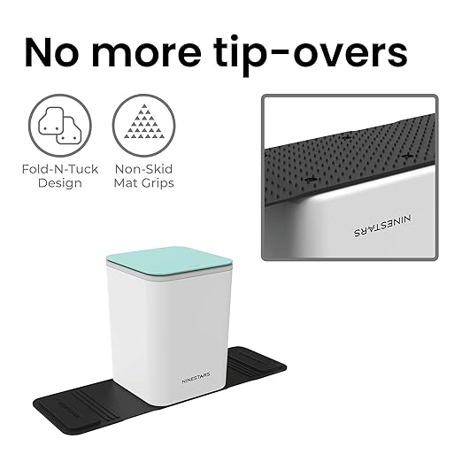 Ninestars Mini Car Trash Can with Press Lid, 3L / 0.79 Gallon Small Garbage Bin, Foldable Leak-Resistant Design with Weighted Non-Slip Base for Car Floor & Center Console (White & Green)