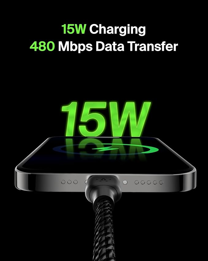 Belkin BoostCharge Braided USB-C to USB-A Charging Cable (3.3ft/1M) for iPhone 17 & 16 Series, Samsung Galaxy S25 Series, Google Pixel 10, iPad Pro, Nintendo Switch 2, Carplay, & More - Black (2-Pack)