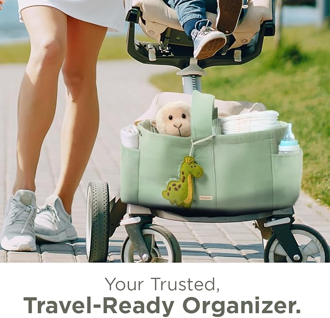 Folkulture Baby Diaper Caddy | Cotton Diaper Bag for Kids - Stylish Comfort Spacious Travel Essential Cart | Nursery Storage Bin and Car Organizer for Diapers, Wipes - (Sage Green - 15")