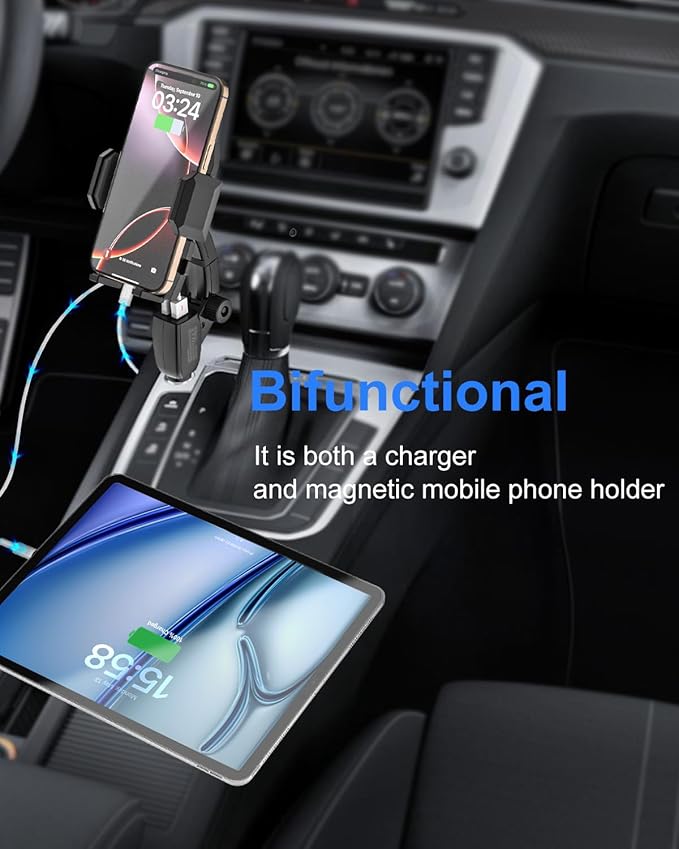 Cigarette Lighter Phone Holder Car Mount Charger [Dual USB Fast Charging] Car Cigarette Lighter Socket Phone Mount with Adjustable Arm, Car Phone Holder Charger for iPhone 16 Pro, Galaxy S24