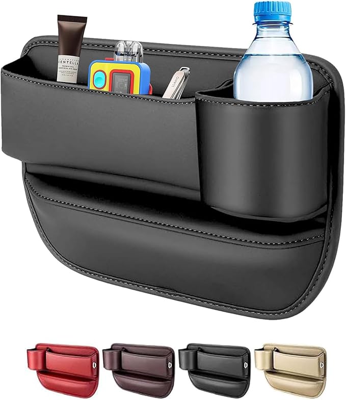 Car Seat Gap Filler Organizer for Toyota RAV4 2019-2025, Leather Seat Gap Storage Box with Cup Holder Phone Keys Glasses Cards Drinks Small Items Interior Accessories,Black