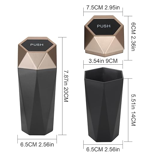 Car Trash Can Bin,Small Garbage Can with Lid,Automotive Cup Holder Mini Cars Trashcan,Portable Car Door Trash Cans,Vehicle Essentials Gadgets Dustbin (2Pcs, Black and Glod)