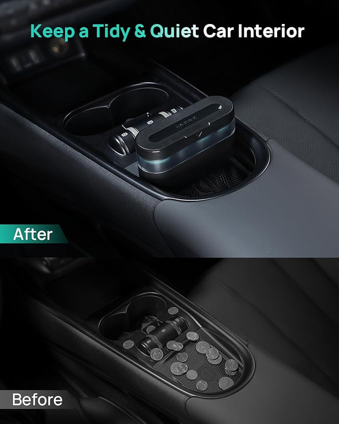 Larger-Capacity Coin Holder for Car Change Holder Organizer, Compatible with Most Car & Trucks, (Black, 2 Pack)