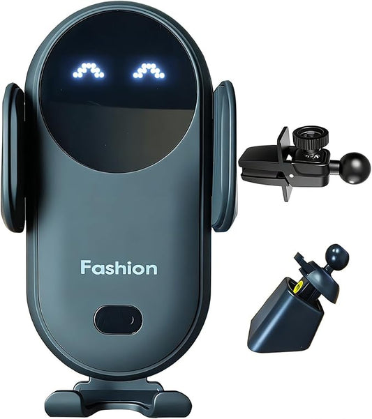 Wireless Car Charger Mount, Cute Car Phone Holder, Automatic Clamping Air Vent Dashboard Smart Phone Holder for iPhone 15/14/13/12/11//XS/XR/8, Samsung S23/22/21/20/Note 20, etc (Black)