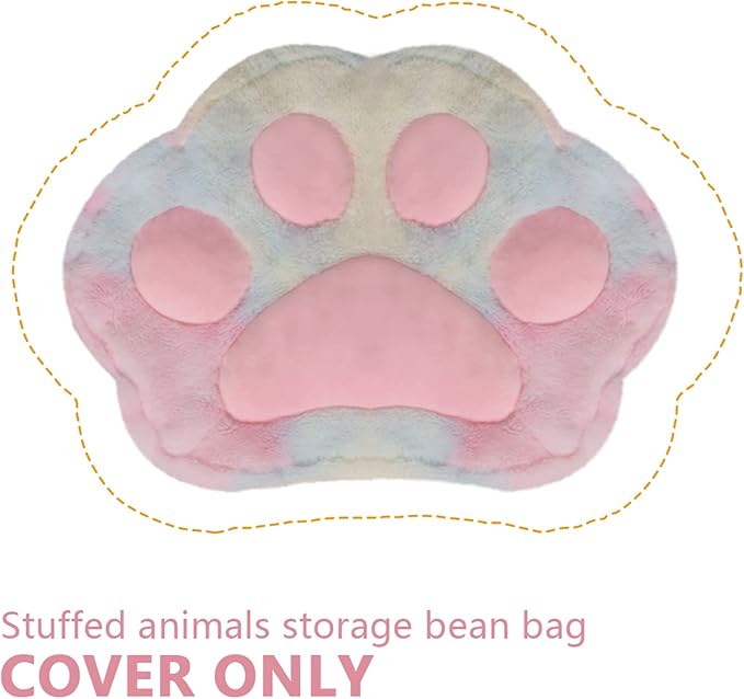 cuebear Stuffed Animal Storage Bean Bag Chair Cover for Kids Tie Dye Cat's Paw Bean Bag Cushion for Girls Large Size Toy Organizer Cover Only Without Filling