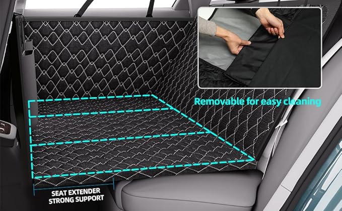 petalage Dog Truck Seat Cover for Back Seat, Hard Bottom Pet Hammock for Car, Bed Extender for 2-4 Large Dogs, Waterproof Seat Protector, Universal XL Size Fits for Crew Cab Truck, SUV, Black
