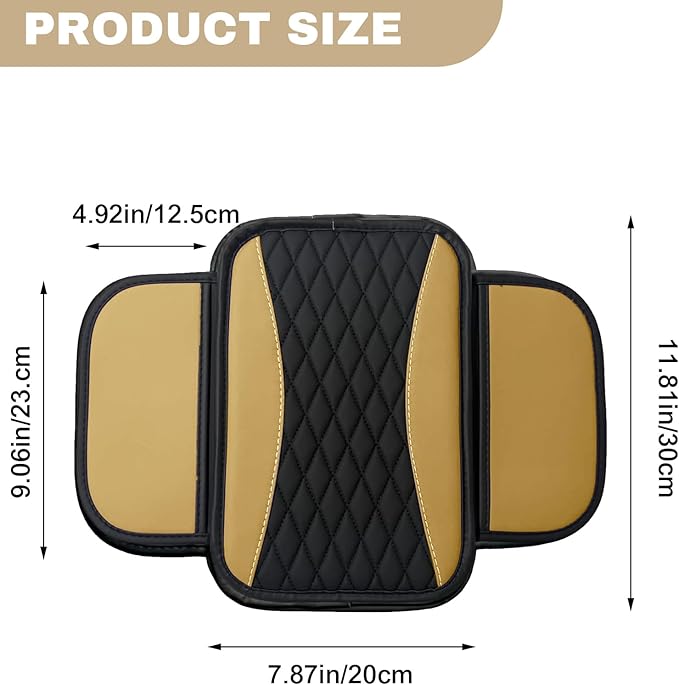 Leather Car Center Console Cover with Side Pockets, Upgraded Arm Rest Cover for Car Seat Organizer, Middle Console Cover Stylish Car Decoration, Universal for Most Vehicles (Beige)