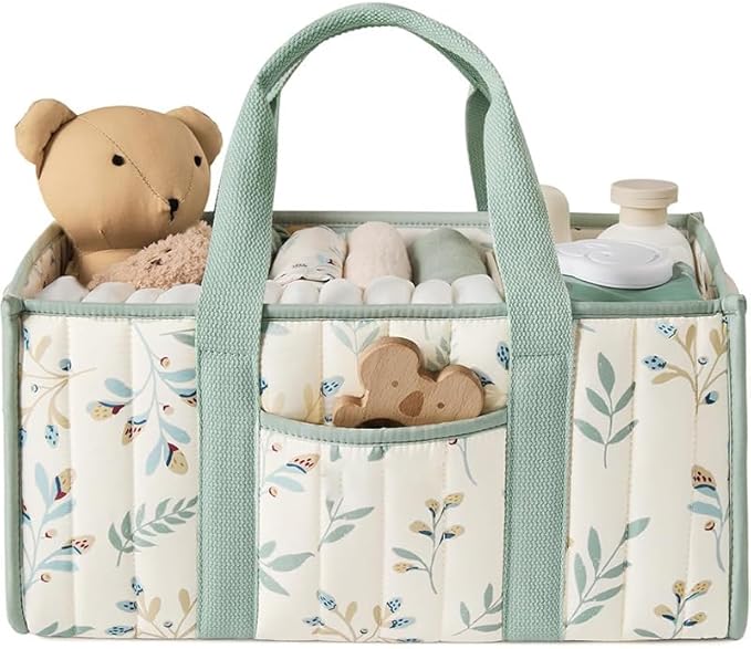 Diaper Caddy Organizer,Cute Floral Nursery Storage Basket,Soft Portable Changing Table Car Caddy Organizer Gift (Floral H)