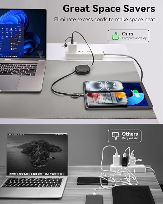 Multi Charging Cable, 2Pack 5 in 1 Retractable Lightning Charger Cable 60W USB C to USB C Fast Charging,Multiple USBC Cord Multi Car Charger for iPhone 17/16/15/14 Pro Max,iPad,Samsung S25 S24,Tablets
