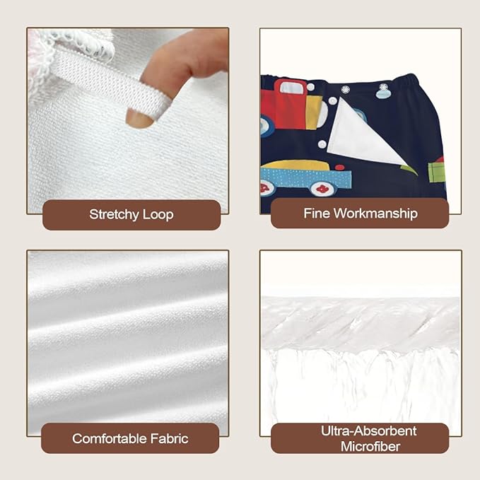 Women Bath Wrap Hair Towel Drying Cap Set Cartoon Trucks Cars Print Soft Absorbent Bathrobe Shower Wraps with Adjustable Closure Spa Bath Robe