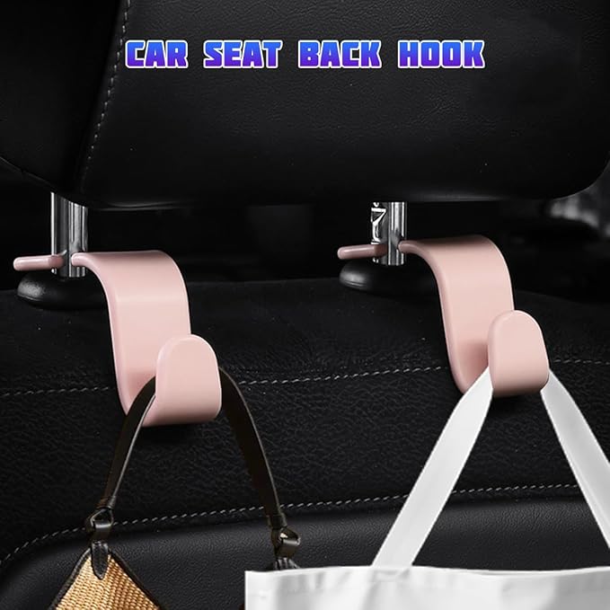 Car Seat Headrest Hooks, Multifunctional 4PCS Vehicle Back Seat Storage Hanger Holder for Hangbag Coat Grocery, Auto Interior Headrest Hook Organizer, Universal for Vehicles (Light Pink)