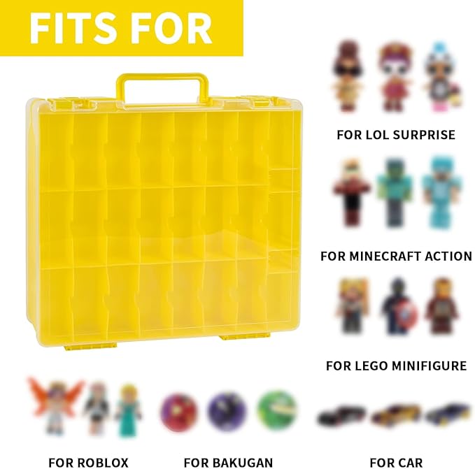 Toy Car Storage Organizer Case Compatible with Hot Wheels/for Matchbox Cars. Display Carrying Container Holder for LOL Surprise Dolls/for Shopkins with 48 Compartments Double Sided-Yellow (Box Only)