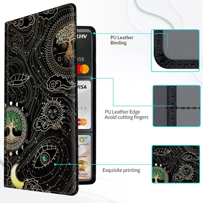 Car Registration and Insurance Card Holder, Vehicle License Documents Glove Box Compartment Organizer Wallet, ID Card Holder for Car Essentials Automobile, Tree of Life Sun Moon