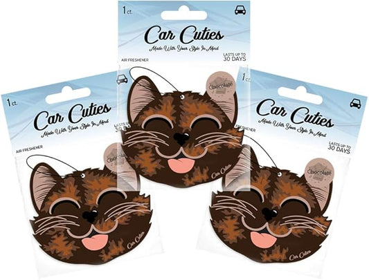 Cute CAT CAR AIR FRESHENER - Cute Cat Design, Long-Lasting Scent, Portion of Proceeds Benefit PAWS Chicago (Chocolate - Pack of 3)
