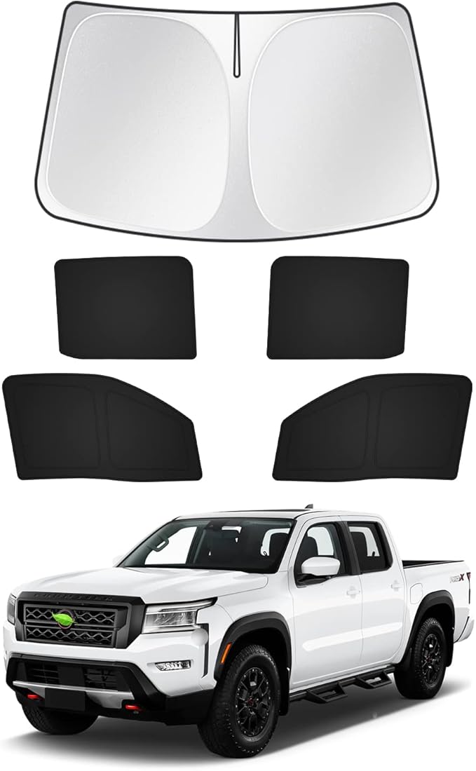 Canvcle Windshield Sun Shade for 2022-2025 2026 Nissan Frontier Accessories Side Rear Window Shade Cover Sun Visor Shield Privacy Cover Keep Vehicle Cool Black 5PCS