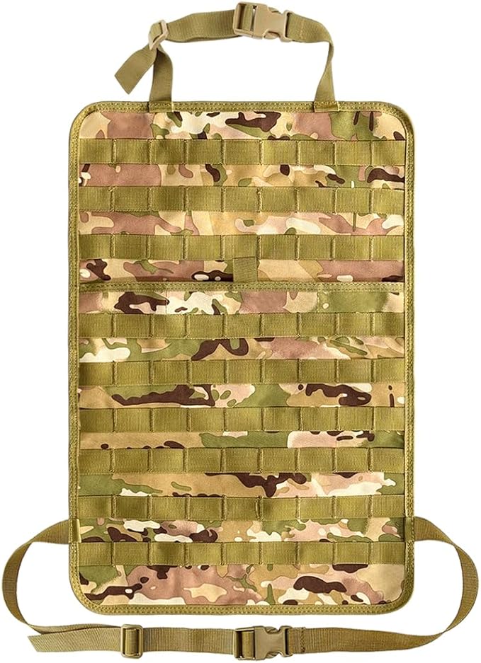 Car Seat Back Organizer, Tactical MOLLE Sag Proof Vehicle Panel Backseat Cover Protector, Universal Molle Nylon Storage Bag Seat Back Hanger Pad for Car Truck SUV Pickup (Camouflage CP)