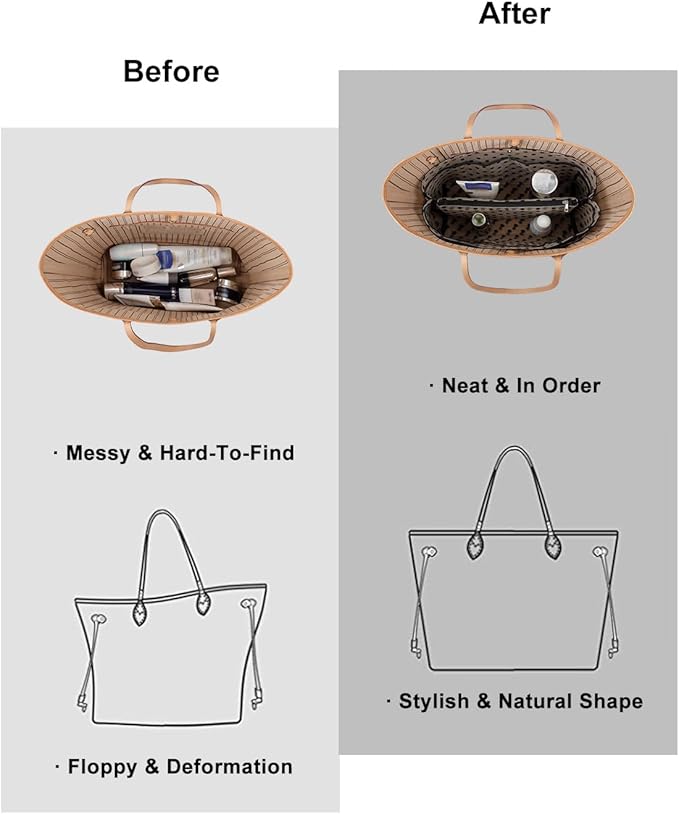 ZTUJO Purse Organizer Insert For Handbags,Mesh Bag Organizer Insert With Zipper Bag Tote Shaper Fit Speedy Neverful PM MM le Pliage,Light Weight (Brown polka dots Beige, X-Large)