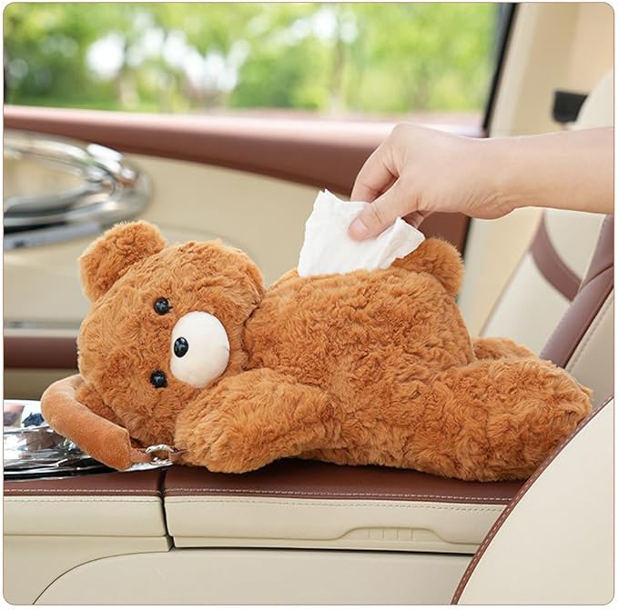 Cute Tissue Box Cover Plush Tissue Box Holder for Car, Home, Decorative Holder/Organizer for Bathroom Vanity Countertop, Nightstands, Office Desk-Bear02