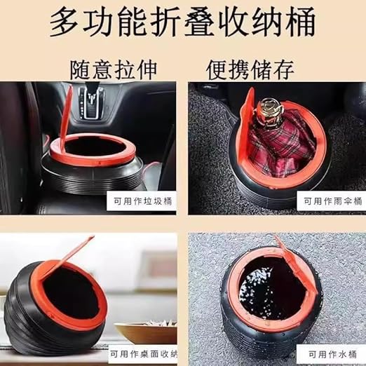 Collapsible Car Trash Can, Portable Storage Bucket with Handle, Black and Red, Multi-Purpose Folding Container for Garbage, Storage, Car Cleaning
