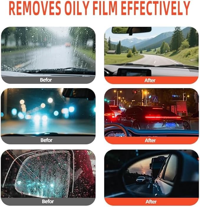 Glass Oil Film Remover for Car, Roll-On Glass Compound with Cleaning Board, Oil Film Remover for Car Windshields and Windows, Removes oil film & Smudges, (1PCS)