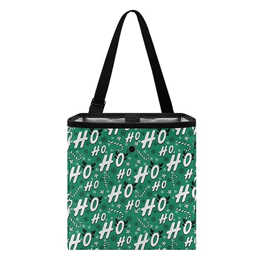 Candy Cane HoHo Pattern Garbage Bag and Water Resistant Trash Can for Car, Leakproof Trash Can for SUV Truck Christmas Car Accessories(Green)