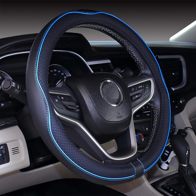 Mayco Bell Large Size Steering Wheel Cover Anti-Slip,Safety,Soft,Breathable,Durable,Full Surround,Comfortable Grip Microfiber Leather (15.5-16 inch, Black Blue)