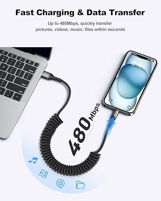 USB A to USB C Cable 6FT, 2Pack Coiled USB C Cable for Car, Braided USB to USB C Cable Fast Charging Cord Compatible with iPhone 17 16 15/iPad/Samsung Galaxy/Google Pixel and More USB C Device-Red