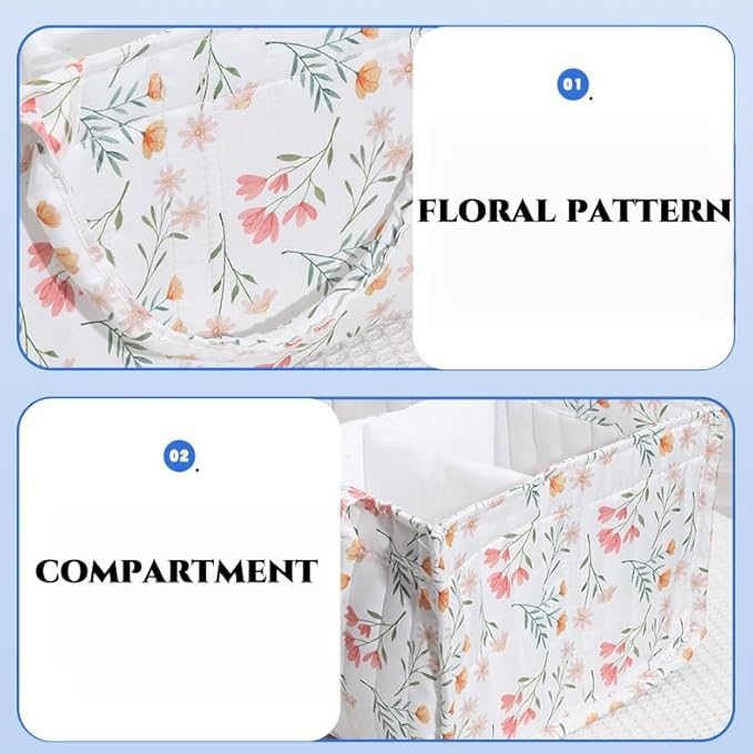 Diaper Caddy Organizer,Cute Floral Nursery Storage Basket,Soft Portable Changing Table Car Caddy Organizer Gift (Floral D)