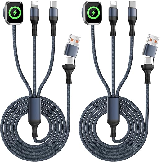 Travel Cruise Essentials 3 in 2 Multi Charging Cable Cord for iWatch Charger/IP/USB C, Braided USB A/C Cable iPhone Charger for Multiple Devices,Car Accessories for iWatch Series/iPhone 17-11/iPad-4FT