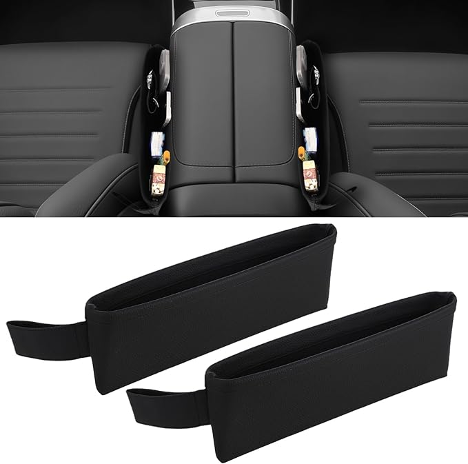 2 PCS Car Seat Gap Organizers, PU Leather Car Console Side Pocket, Universal Car Seat Gap Filler Storage Box for Phone Keys Wallet Sunglasses, Car Interior Accessories Seat Catcher