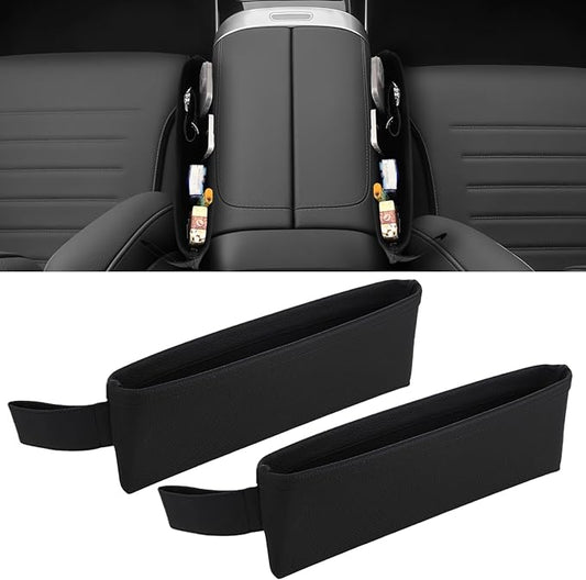 2 PCS Car Seat Gap Organizer, PU Leather Car Console Side Pocket, Universal Car Seat Gap Filler for Keys Phone Wallet Sunglasses, Car Interior Accessories Seat Catcher