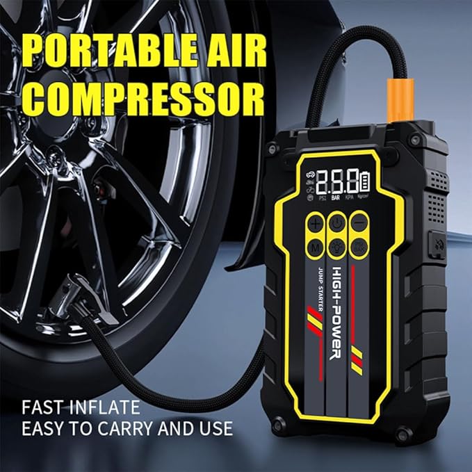 Jump Starter 4000A 12V Car Battery Booster Pack (Up to 7.0L Gas, 5.5L Diesel), Portable Power Bank with Air Compressor, 400LM LED Flashlight, SOS for Truck, SUV, Vehicles