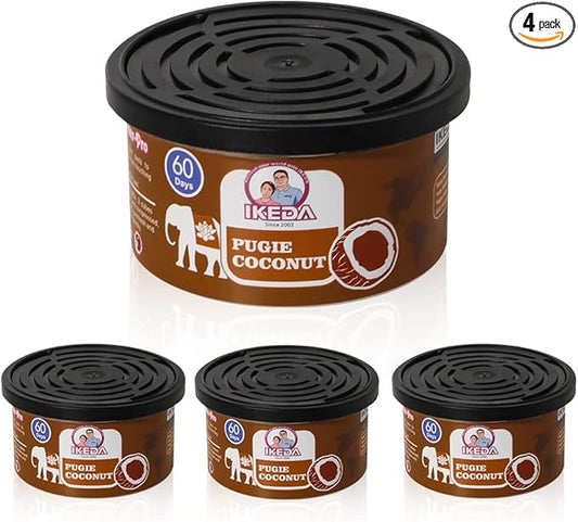 Car Air Freshener: Pugie Coconut Scent | Car Scents | Odor Eliminator Essential | Long-Lasting | Strong Fragrance | For Home Closet | 1.5 Oz | Pack of 4