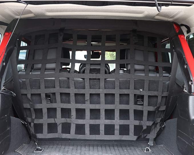 BESTAOO Pet Net Vehicle Safety Mesh Dog Barrier for Jeep Wrangler JK JL 4-Door 2007-2026, Fits Behind Rear Seat, Suitable for Medium, Large Pets, Easy to Install