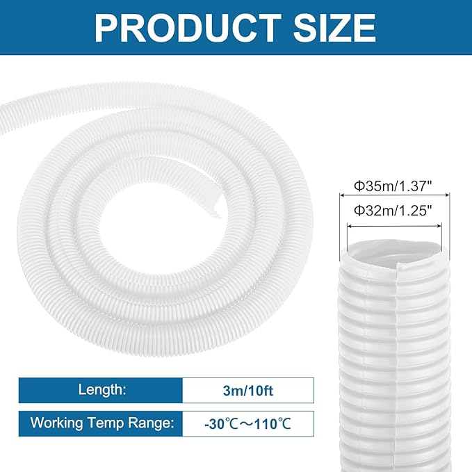 MECCANIXITY 1 1/4 Inch 10ft Split Wire Loom Tubing, Flexible Cord Protectors with Installation Tool Cable Management Sleeve Conduits Cover for Office Home Electrical Automotive Wires, White
