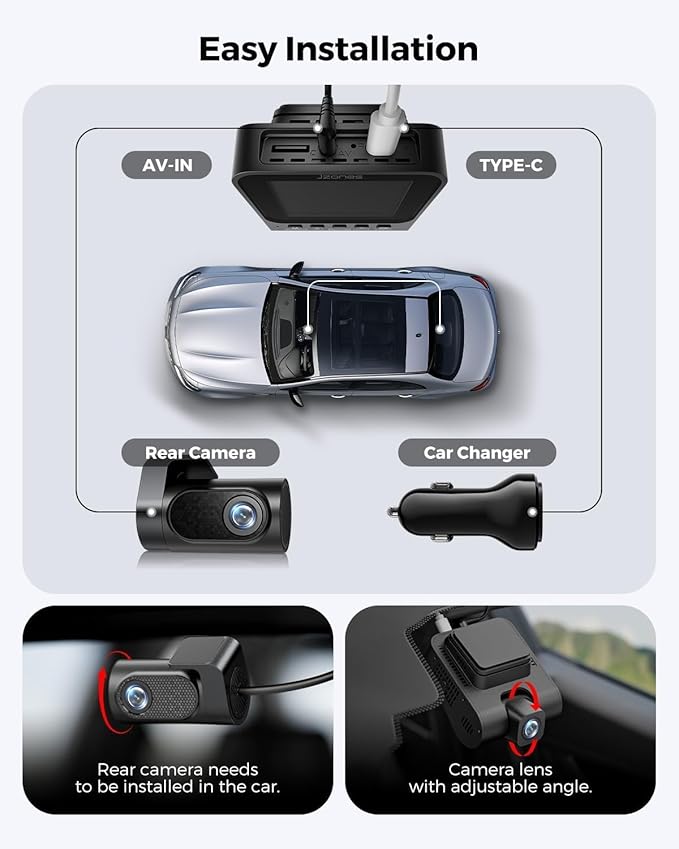 4K Dash Cam Front and Rear, 2 Channel Car Dash Camera with HDR, WiFi 6, Built-in GPS, Night Vision, 170° Wide Angle, G-Sensor, 24H Parking Mode Support, 64GB Card Included