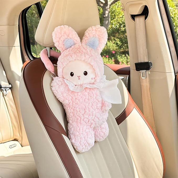 Elephant Tissue Box Cover Plush Tissue Box Holder for Car, Home, Decorative Holder/Organizer for Bathroom Vanity Countertop, Nightstands, Office Desk-Bunny