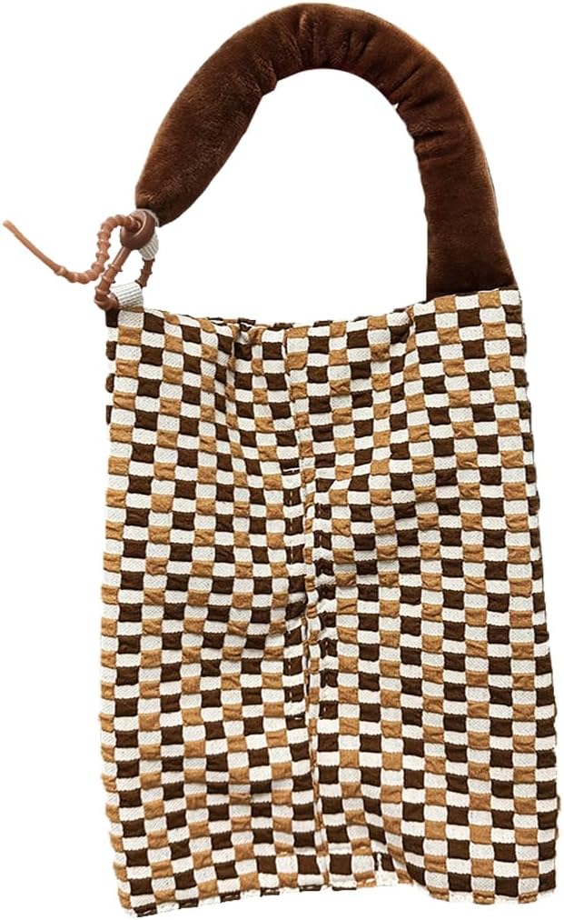 Car Tissue Holder, Checkered Pattern Car Backseat Napkin Holder, Rectangular Canvas Hanging Auto Tissues Box, Universal Vehicle Storage Organizer Accessory for Phone, Small Items (Coffee)