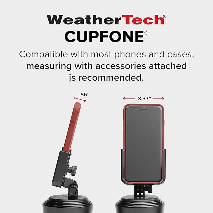 WeatherTech CupFone, Universal Cup Holder Phone Mount for Cars – Adjustable & Secure Fit with Open Access for Charging – Compatible with iPhone, Android - Plastic Knobs, Black